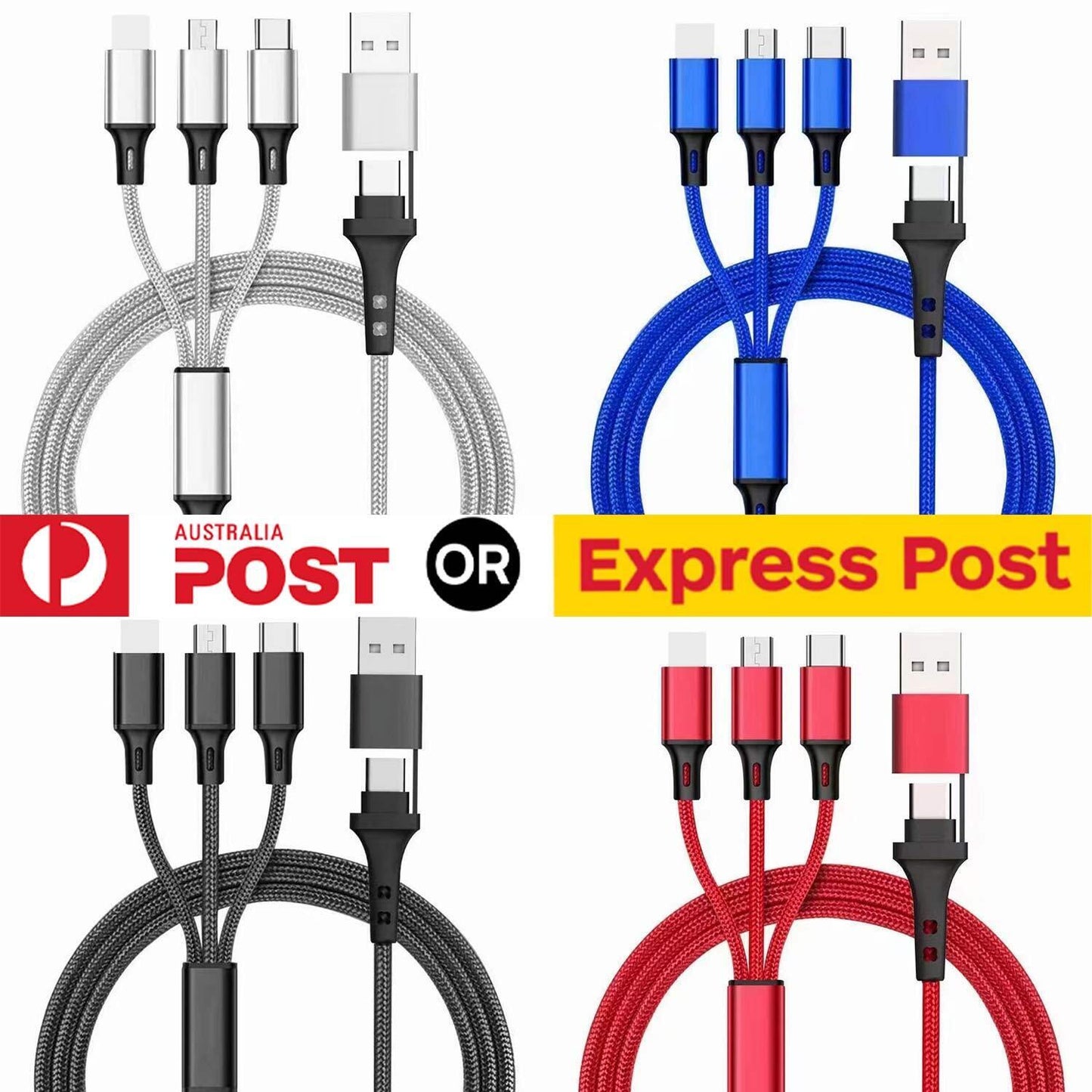 5 in 1 Multi Charger Charging Cable USB C/A to Type C/iPhone/Micro USB Android